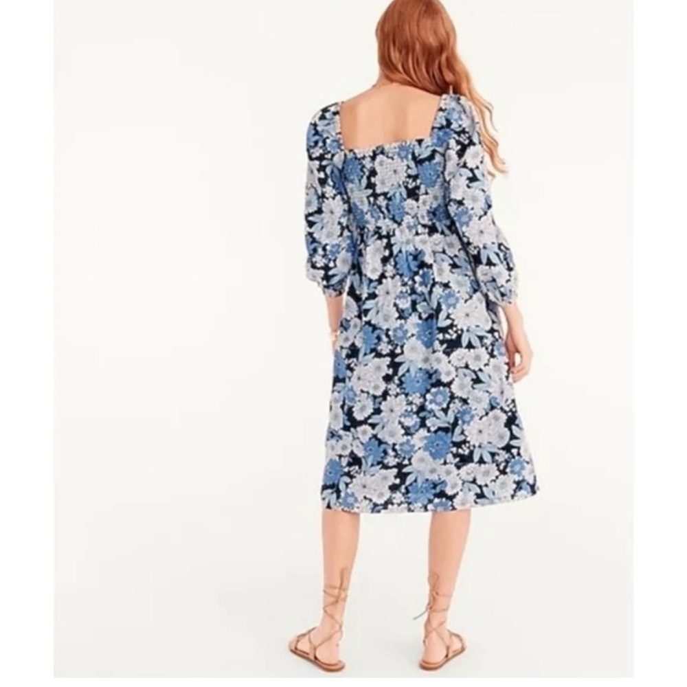 J. Crew Blue and White Floral Long Sleeve Dress size SP - Picture 4 of 15